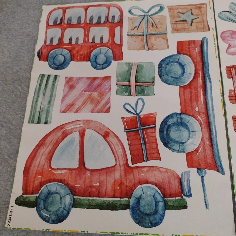 3 Sheet Watercolor Christmas Cloth Wall Decals Holiday Nursery Decor X-MAS-B